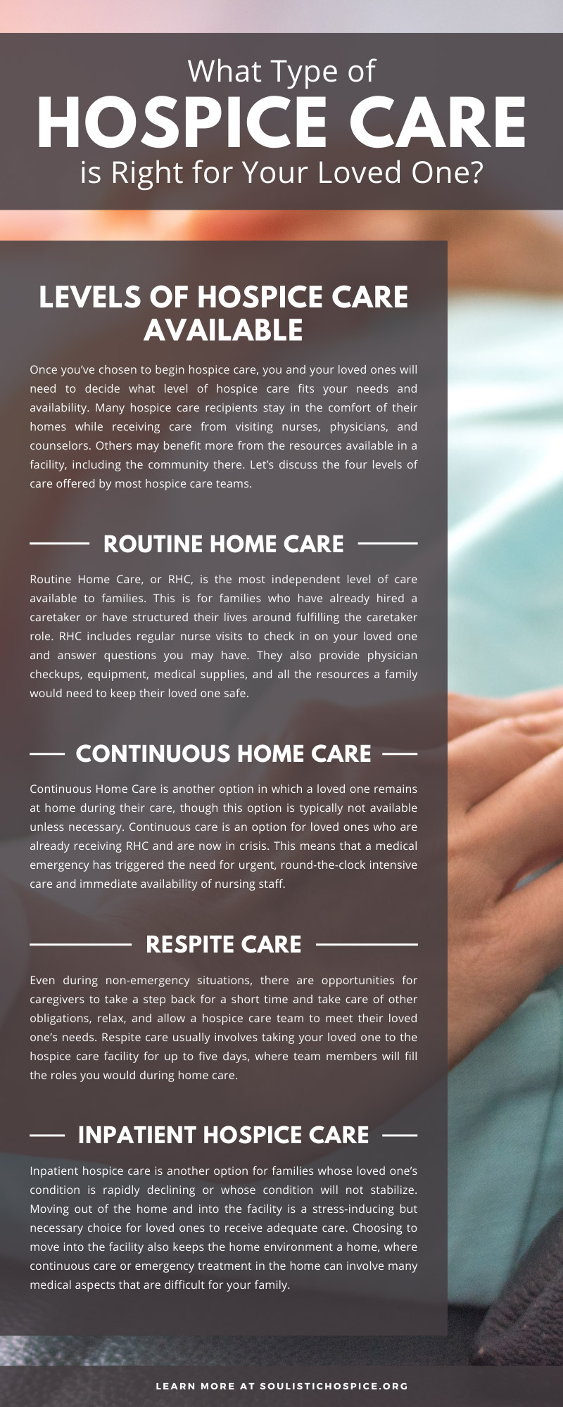 What are the four levels of hospice care? 7. Respite Care during Hospice